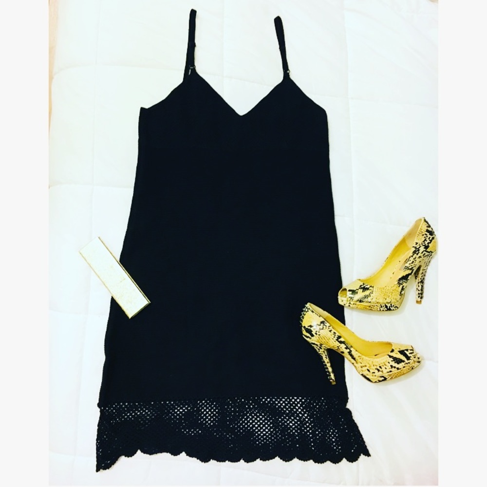 NWT W by Worth Black Crochet Sweater Dress LBD
